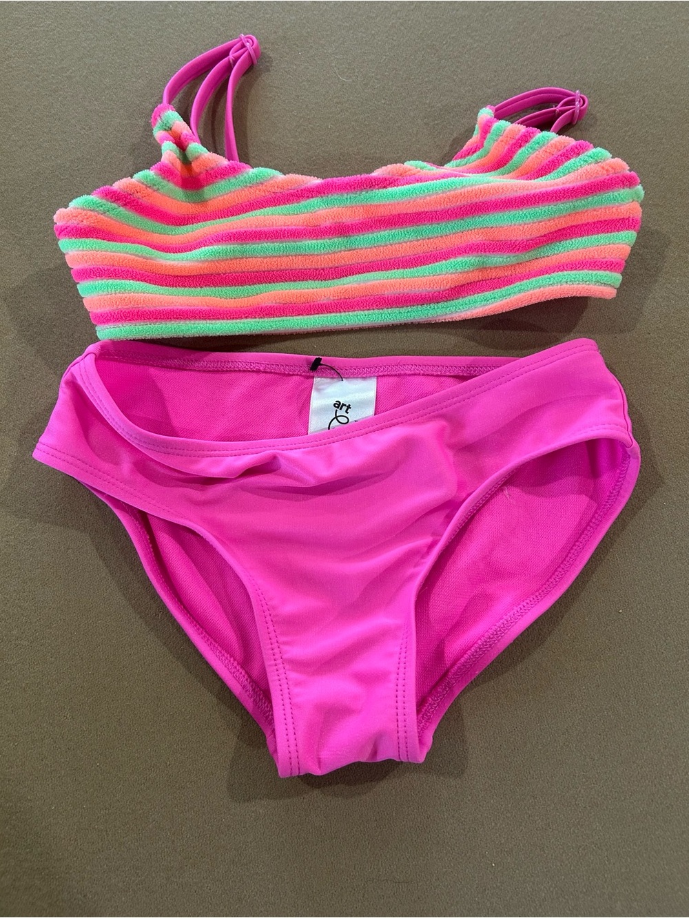 Art Class Pink Striped Girls' Two-Piece Swim Set - Bright Pink